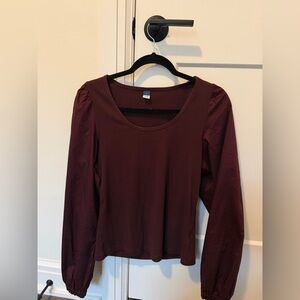 Old Navy Burgundy Scoop Neck Long Sleeve Top with Puff Shoulders